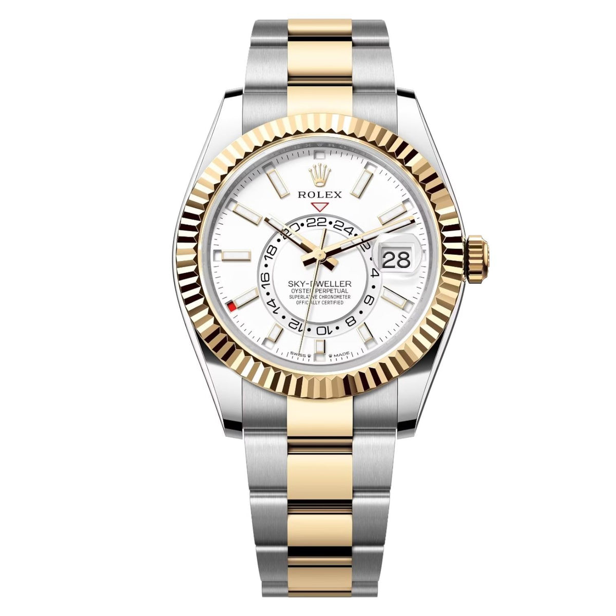 Rolex Sky-Dweller 43mm Men's Mirror Automatic Watch – White Dial & Two-Tone Silver & Gold-Tone Stainless Steel Bracelet