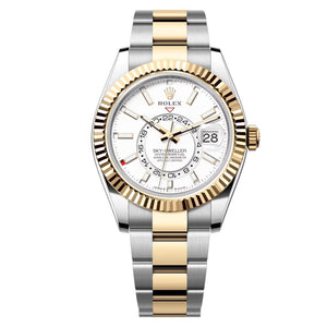 Rolex Sky-Dweller 43mm Men's Mirror Automatic Watch – White Dial & Two-Tone Silver & Gold-Tone Stainless Steel Bracelet