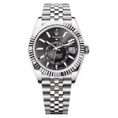Rolex Sky-Dweller 43mm Men's Mirror Automatic Watch – Black Dial & Silver Stainless Steel Five-Link Bracelet
