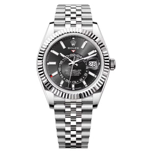 Rolex Sky-Dweller 43mm Men's Mirror Automatic Watch – Black Dial & Silver Stainless Steel Five-Link Bracelet