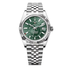 Rolex Sky-Dweller 42mm Men's Mirror Automatic Watch – Green Dial & Silver Stainless Steel Five-Link Bracelet