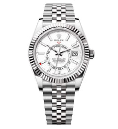 Rolex Sky-Dweller 43mm Men's Mirror Automatic Watch – White Dial & Silver Stainless Steel Five-Link Bracelet
