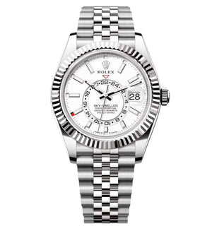 Rolex Sky-Dweller 43mm Men's Mirror Automatic Watch – White Dial & Silver Stainless Steel Five-Link Bracelet