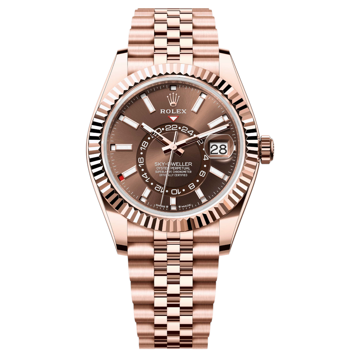 Rolex Sky-Dweller 43mm Men's Mirror Automatic Watch – Brown Dial & Rose Gold-Tone Stainless Steel Bracelet