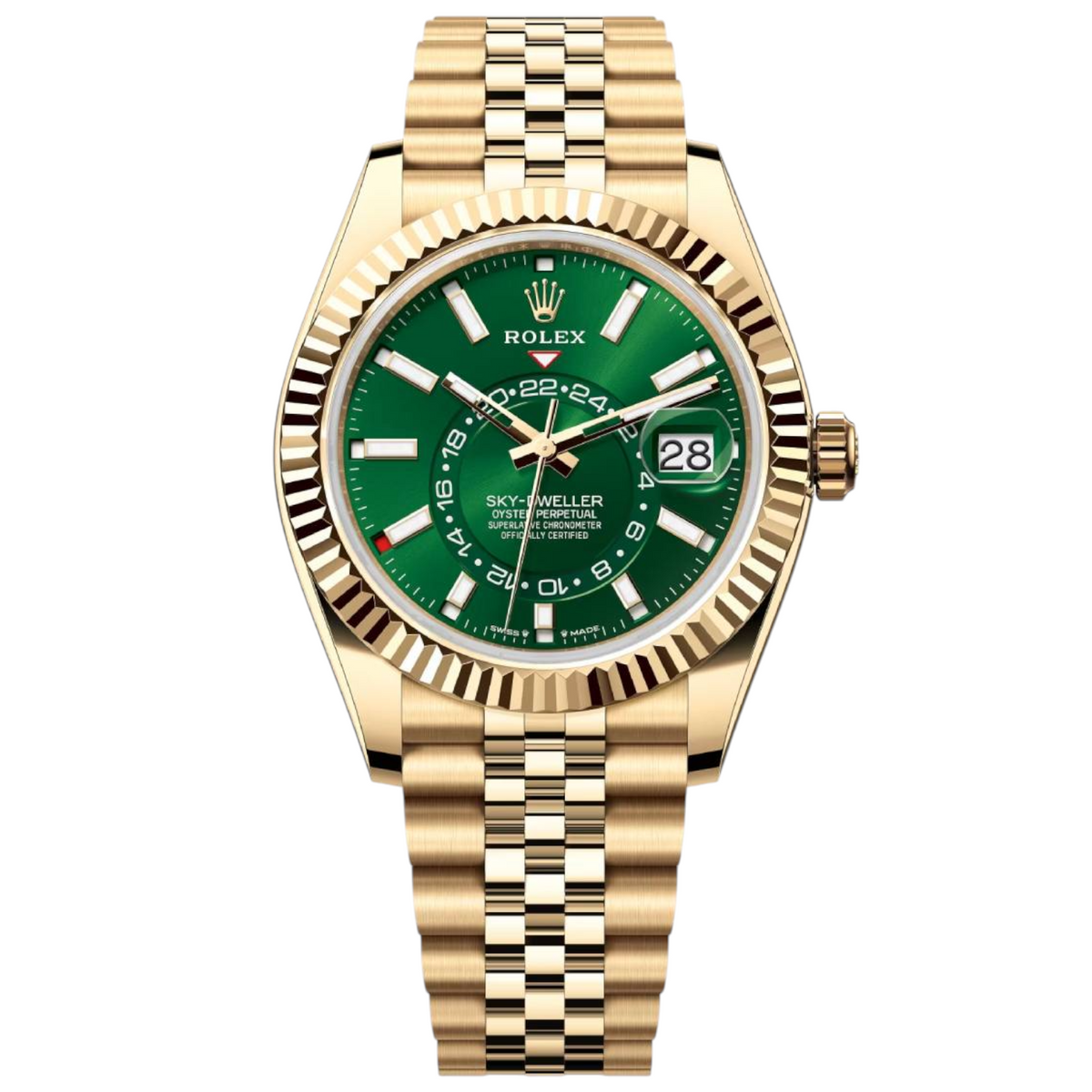 Rolex Sky-Dweller 42mm Men's Mirror Automatic Watch – Green Dial & Gold-Tone Stainless Steel Five-Link Bracelet