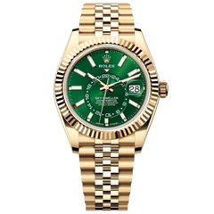 Rolex Sky-Dweller 42mm Men's Mirror Automatic Watch – Green Dial & Gold-Tone Stainless Steel Five-Link Bracelet