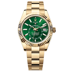 Rolex Sky-Dweller 42mm Men's Mirror Automatic Watch – Green Dial & Gold-Tone Stainless Steel Three-Link Bracelet