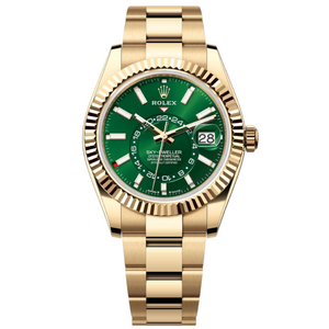 Rolex Sky-Dweller 42mm Men's Mirror Automatic Watch – Green Dial & Gold-Tone Stainless Steel Three-Link Bracelet
