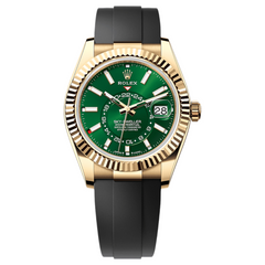 Rolex Sky-Dweller 43mm Men's Mirror Automatic Watch – Green Dial & Black Rubber Strap