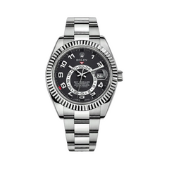 Rolex Sky-Dweller 42mm Men's Mirror Automatic Watch – Black Arabic Numeral Dial & Silver Stainless Steel Three-Link Bracelet