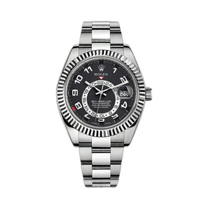 Rolex Sky-Dweller 42mm Men's Mirror Automatic Watch – Black Arabic Numeral Dial & Silver Stainless Steel Three-Link Bracelet