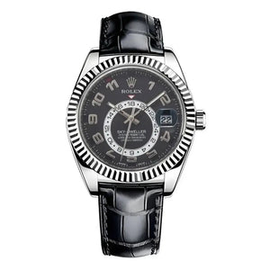 Rolex Sky-Dweller 42mm Men's Mirror Automatic Watch – Black Arabic Numeral Dial & Black Leather Strap