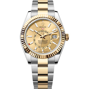 Rolex Sky-Dweller 42mm Men's Mirror Automatic Watch – Champagne Dial & Two-Tone Silver & Gold-Tone Stainless Steel Three-Link Bracelet