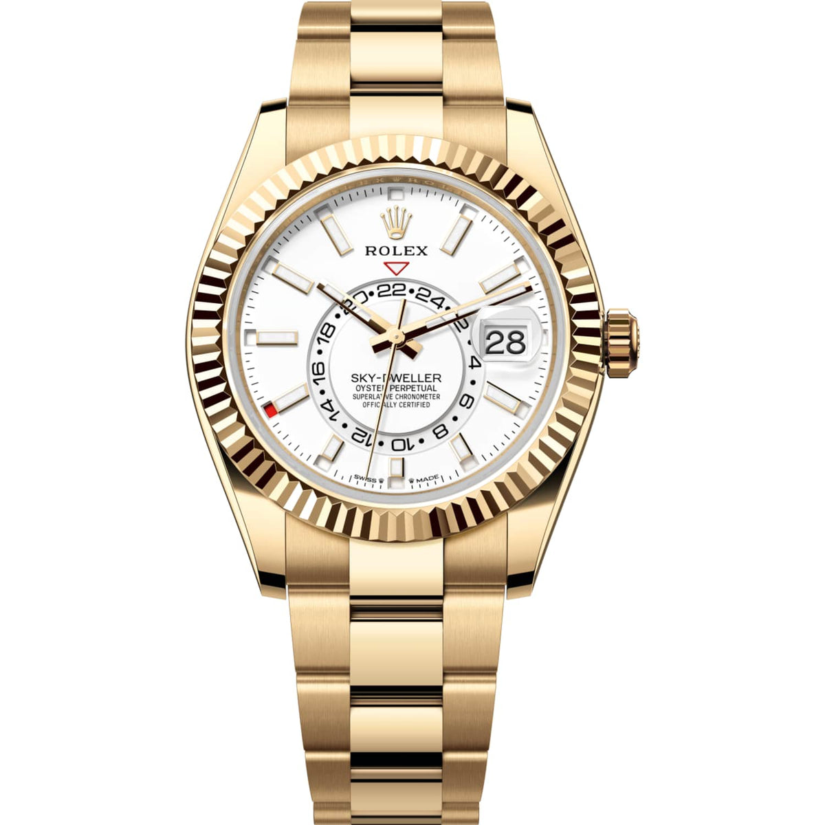 Rolex Sky-Dweller 42mm Men's Mirror Automatic Watch – White Dial & Gold-Tone Stainless Steel Three-Link Bracelet