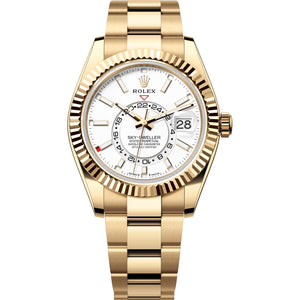 Rolex Sky-Dweller 42mm Men's Mirror Automatic Watch – White Dial & Gold-Tone Stainless Steel Three-Link Bracelet