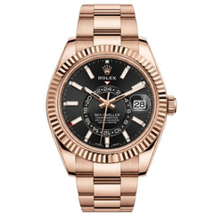 Rolex Sky-Dweller 42mm Men's Mirror Automatic Watch – Black Dial & Rose Gold-Tone Stainless Steel Three-Link Bracelet