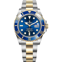 Rolex Submariner 41mm Men's Mirror Automatic Watch – Blue Dial, Blue Bezel & Two-Tone Silver & Gold-Tone Stainless Steel Bracelet