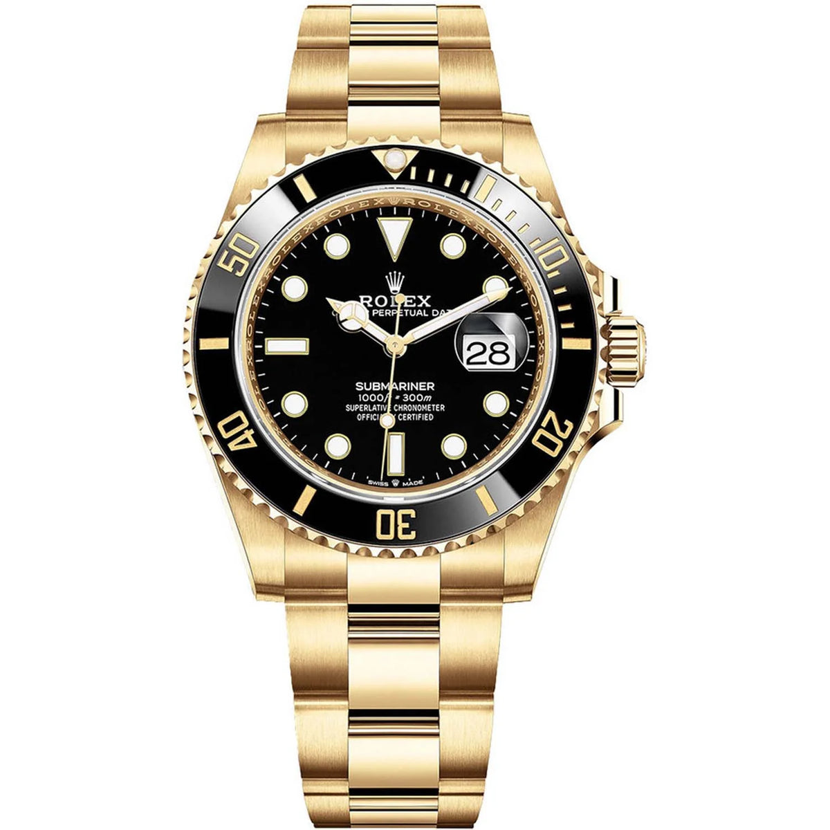 Rolex Submariner Men's Mirror Automatic Watch – Black Dial & Gold-Tone Stainless Steel Bracelet