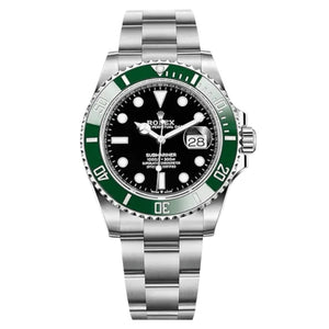 Rolex Submariner 41mm Men's Mirror Automatic Watch – Black Dial, Green Bezel & Silver Stainless Steel Bracelet