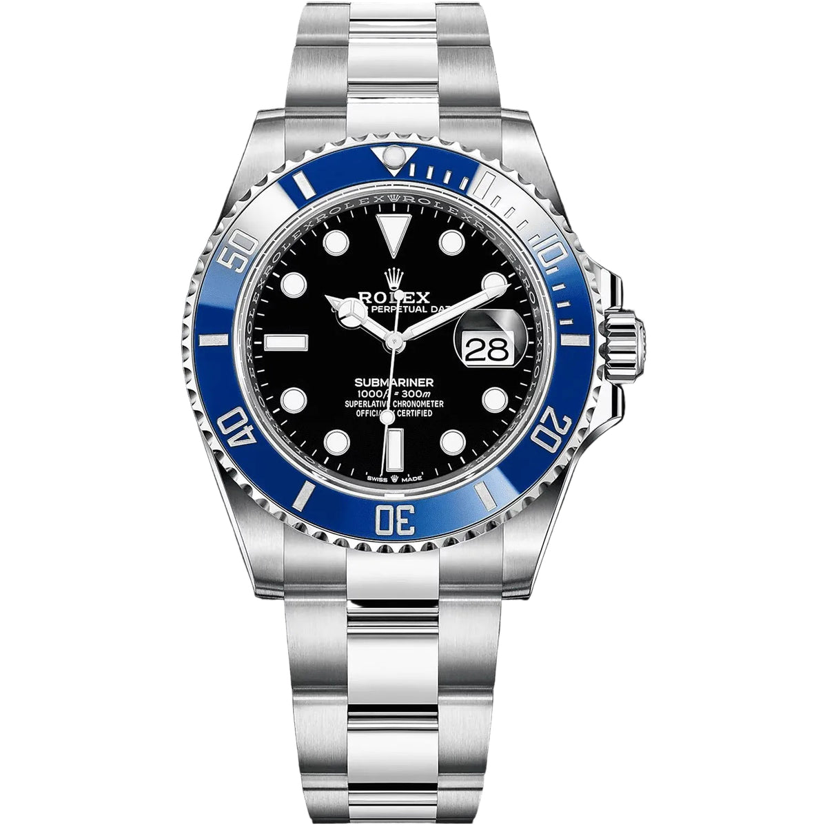 Rolex Submariner 41mm Men's Mirror Automatic Watch – Black Dial, Blue Bezel & Silver Stainless Steel Bracelet