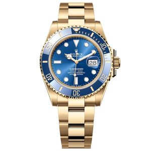 Rolex Submariner 41mm Men's Mirror Automatic Watch – Blue Dial, Blue Bezel & Gold-Tone Stainless Steel Bracelet