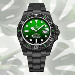 Rolex Submariner 41mm Men's Mirror Automatic Watch – Green Ombré Dial, Black Patterned Bezel & Black-Tone Stainless Steel Bracelet