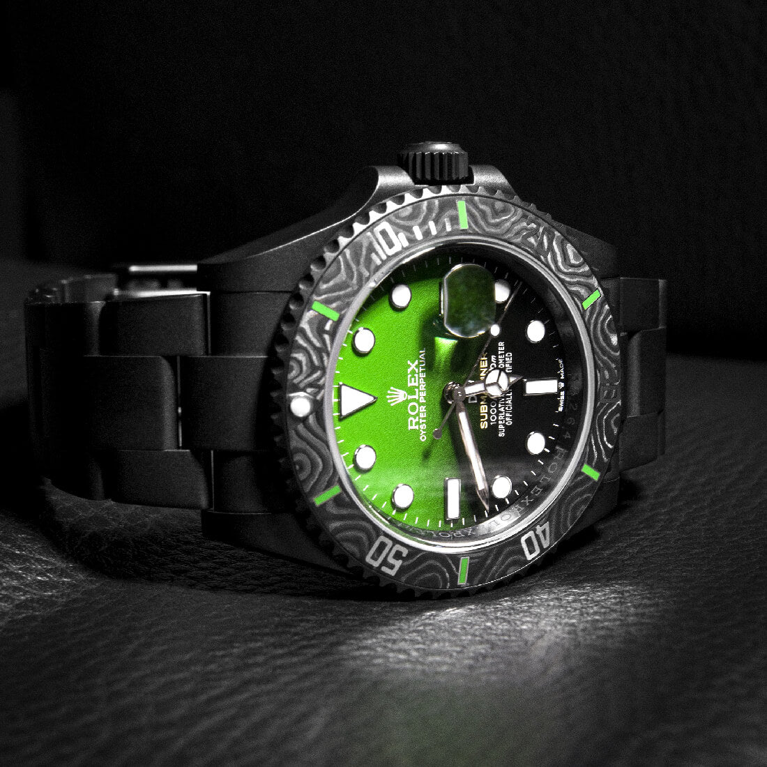 Rolex Submariner 41mm men's mirror watch, green ombré dial, black patterned bezel – view 5