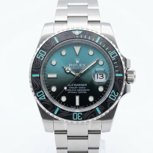 Rolex Submariner 41mm Men's Mirror Automatic Watch – Teal Ombré Dial, Black Patterned Bezel & Silver Stainless Steel Bracelet