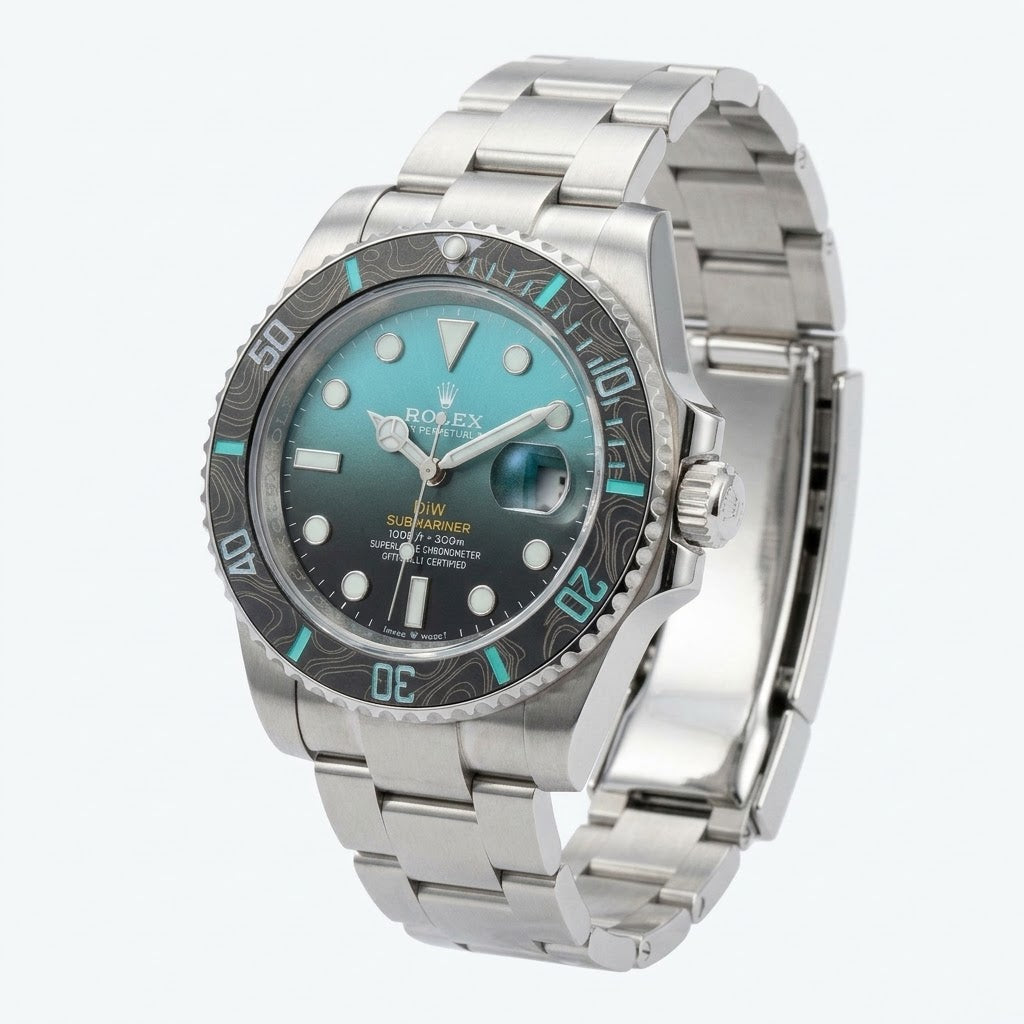 Rolex Submariner 41mm men's mirror watch, teal ombré dial, black patterned bezel – view 4