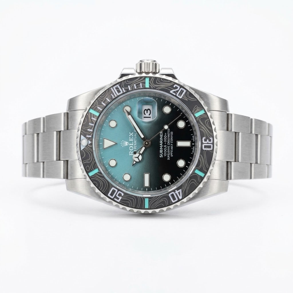 Rolex Submariner 41mm men's mirror watch, teal ombré dial, black patterned bezel – view 5