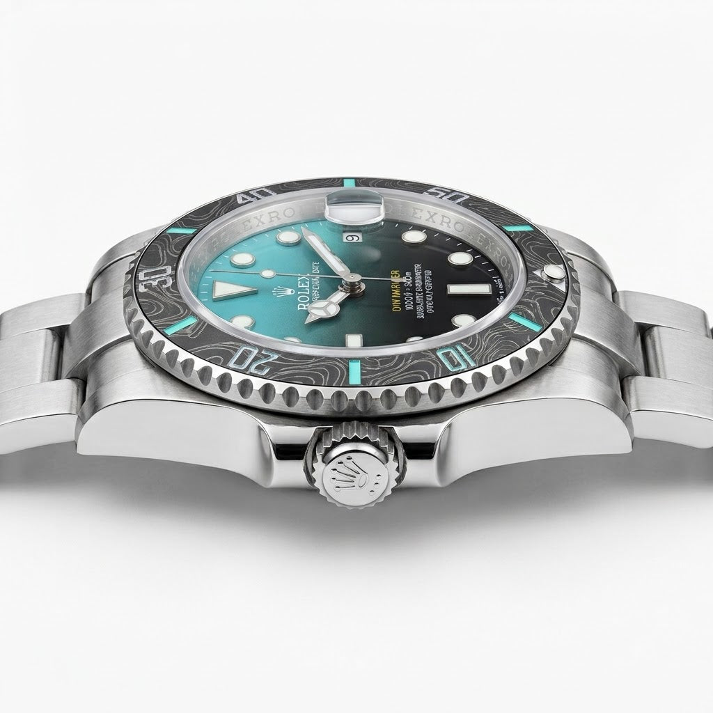 Rolex Submariner 41mm men's mirror watch, teal ombré dial, black patterned bezel – view 7