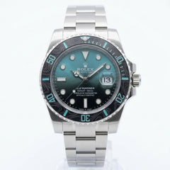 Rolex Submariner 41mm Men's Mirror Automatic Watch – Teal Ombré Dial, Black Patterned Bezel & Silver Stainless Steel Bracelet