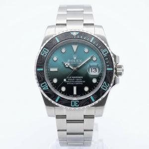 Rolex Submariner 41mm Men's Mirror Automatic Watch – Teal Ombré Dial, Black Patterned Bezel & Silver Stainless Steel Bracelet
