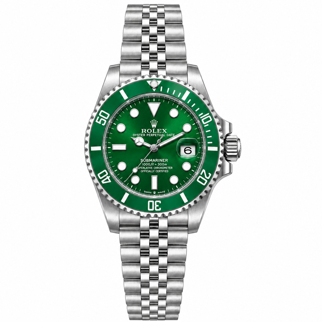 Rolex Submariner 36mm Unisex Mirror Automatic Watch – Green Dial, Green Bezel & Silver Stainless Steel Five-Link Bracelet