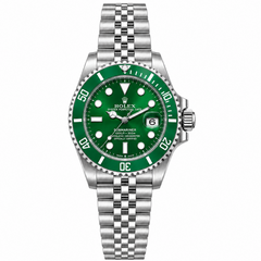 Rolex Submariner 36mm Unisex Mirror Automatic Watch – Green Dial, Green Bezel & Silver Stainless Steel Five-Link Bracelet