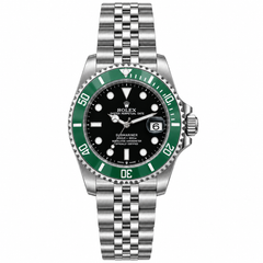 Rolex Submariner 36mm Unisex Mirror Automatic Watch – Black Dial, Green Bezel & Silver Stainless Steel Five-Link Bracelet