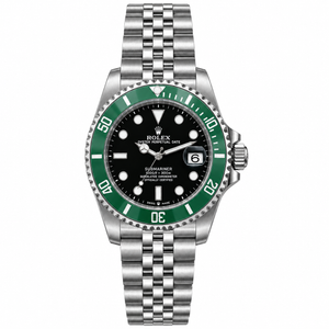 Rolex Submariner 36mm Unisex Mirror Automatic Watch – Black Dial, Green Bezel & Silver Stainless Steel Five-Link Bracelet