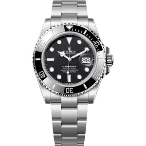 Rolex Submariner 36mm Unisex Mirror Automatic Watch – Black Dial, Black Bezel & Silver Stainless Steel Three-Link Bracelet