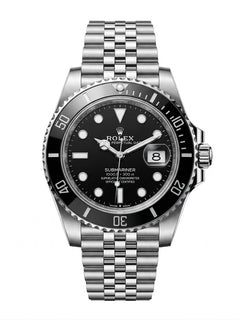 Rolex Submariner 36mm Unisex Mirror Automatic Watch – Black Dial, Black Bezel & Silver Stainless Steel Five-Link Bracelet