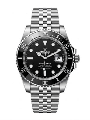 Rolex Submariner 36mm Unisex Mirror Automatic Watch – Black Dial, Black Bezel & Silver Stainless Steel Five-Link Bracelet