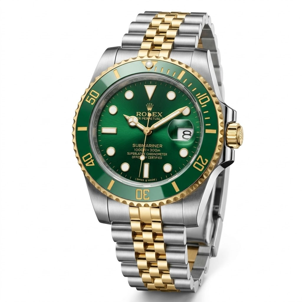 Rolex Submariner 36mm Unisex Mirror Automatic Watch – Green Dial, Green Bezel & Two-Tone Silver & Gold-Tone Stainless Steel Five-Link Bracelet