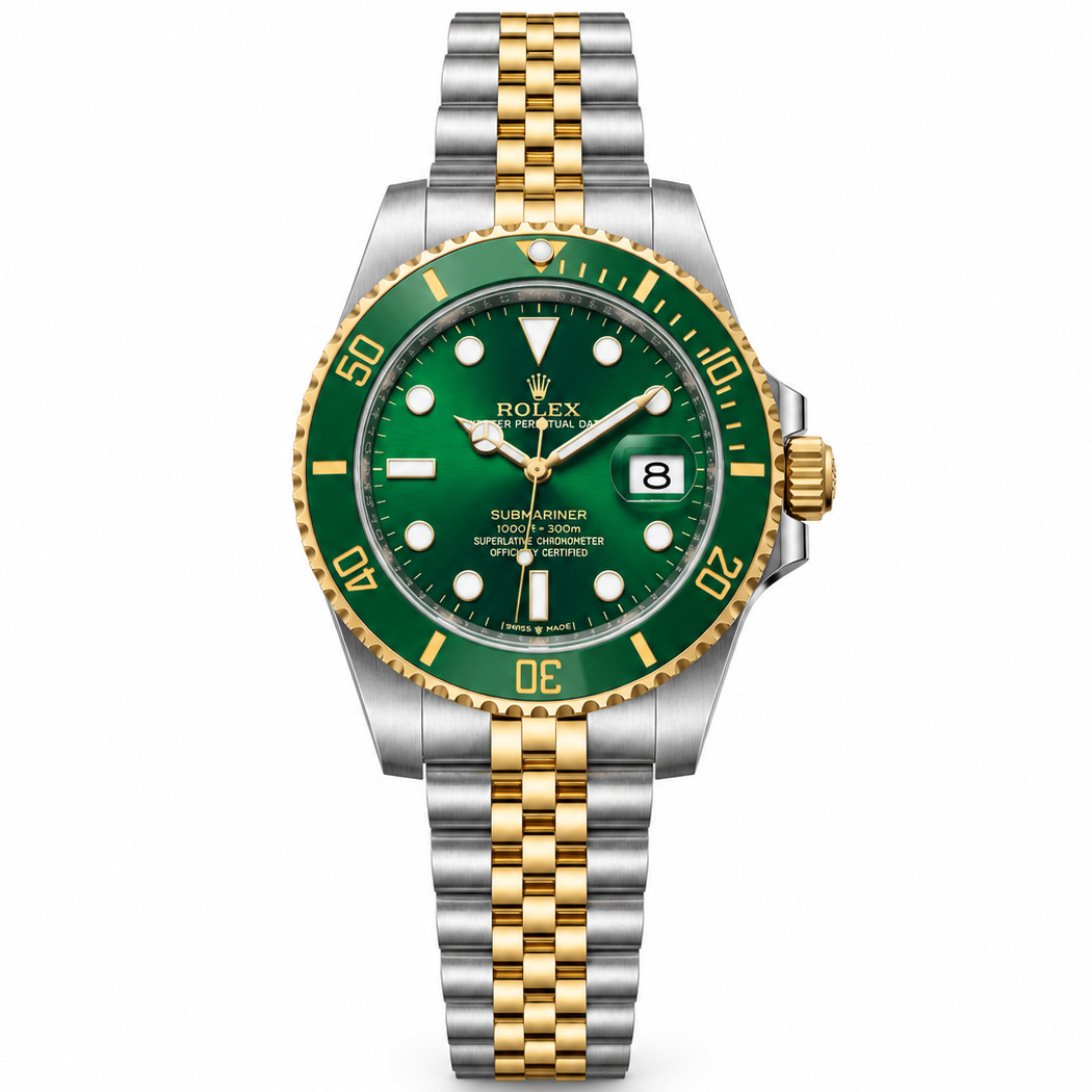 Rolex Submariner 36mm Unisex Mirror Automatic Watch – Green Dial, Green Bezel & Two-Tone Silver & Gold-Tone Stainless Steel Five-Link Bracelet