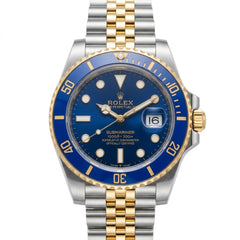 Rolex Submariner 36mm Unisex Mirror Automatic Watch – Blue Dial, Blue Bezel & Two-Tone Silver & Gold-Tone Stainless Steel Five-Link Bracelet