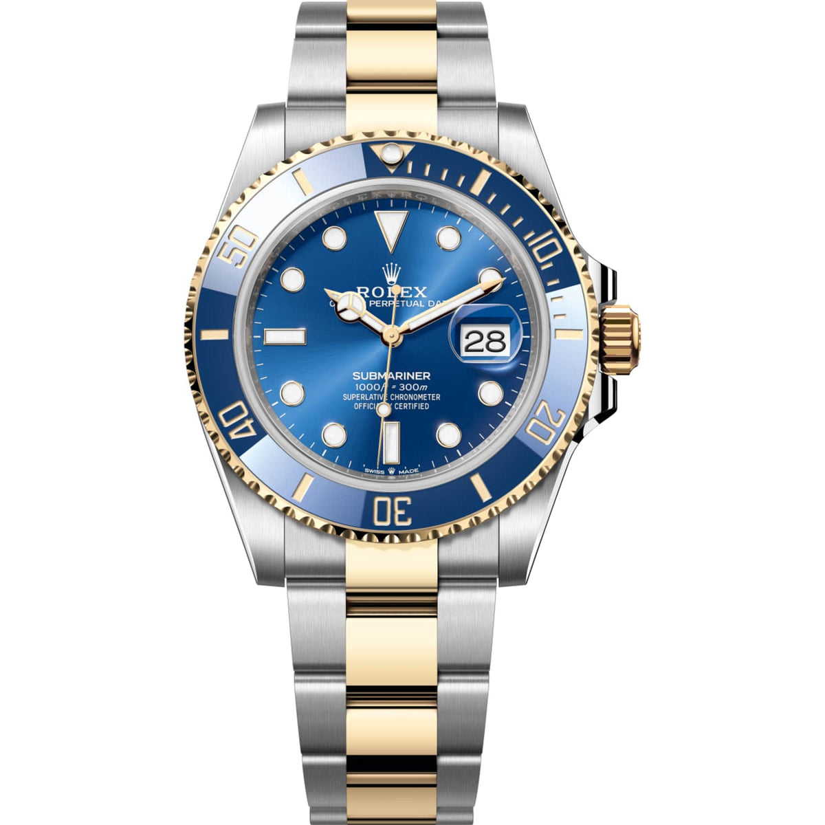 Rolex Submariner 36mm Unisex Mirror Automatic Watch – Blue Dial, Blue Bezel & Two-Tone Silver & Gold-Tone Stainless Steel Three-Link Bracelet