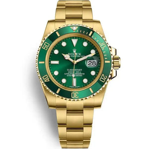 Rolex Submariner 36mm Unisex Mirror Automatic Watch – Green Dial, Green Bezel & Gold-Tone Stainless Steel Three-Link Bracelet