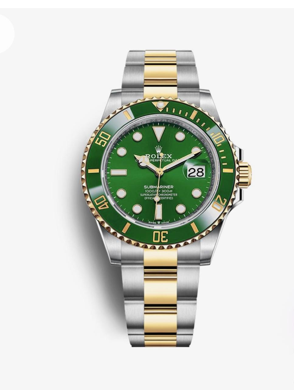 Rolex Submariner 36mm Unisex Mirror Automatic Watch – Green Dial, Green Bezel & Two-Tone Silver & Gold-Tone Stainless Steel Three-Link Bracelet