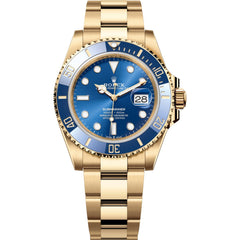 Rolex Submariner 36mm Unisex Mirror Automatic Watch – Blue Dial, Blue Bezel & Gold-Tone Stainless Steel Three-Link Bracelet