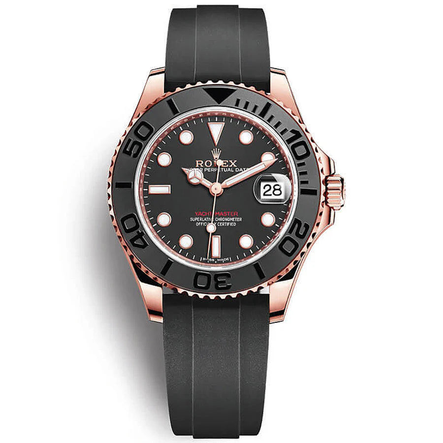 Rolex Yacht-Master 40mm Men's Mirror Automatic Watch – Black Dial, Rose Gold-Tone Case & Black Rubber Strap