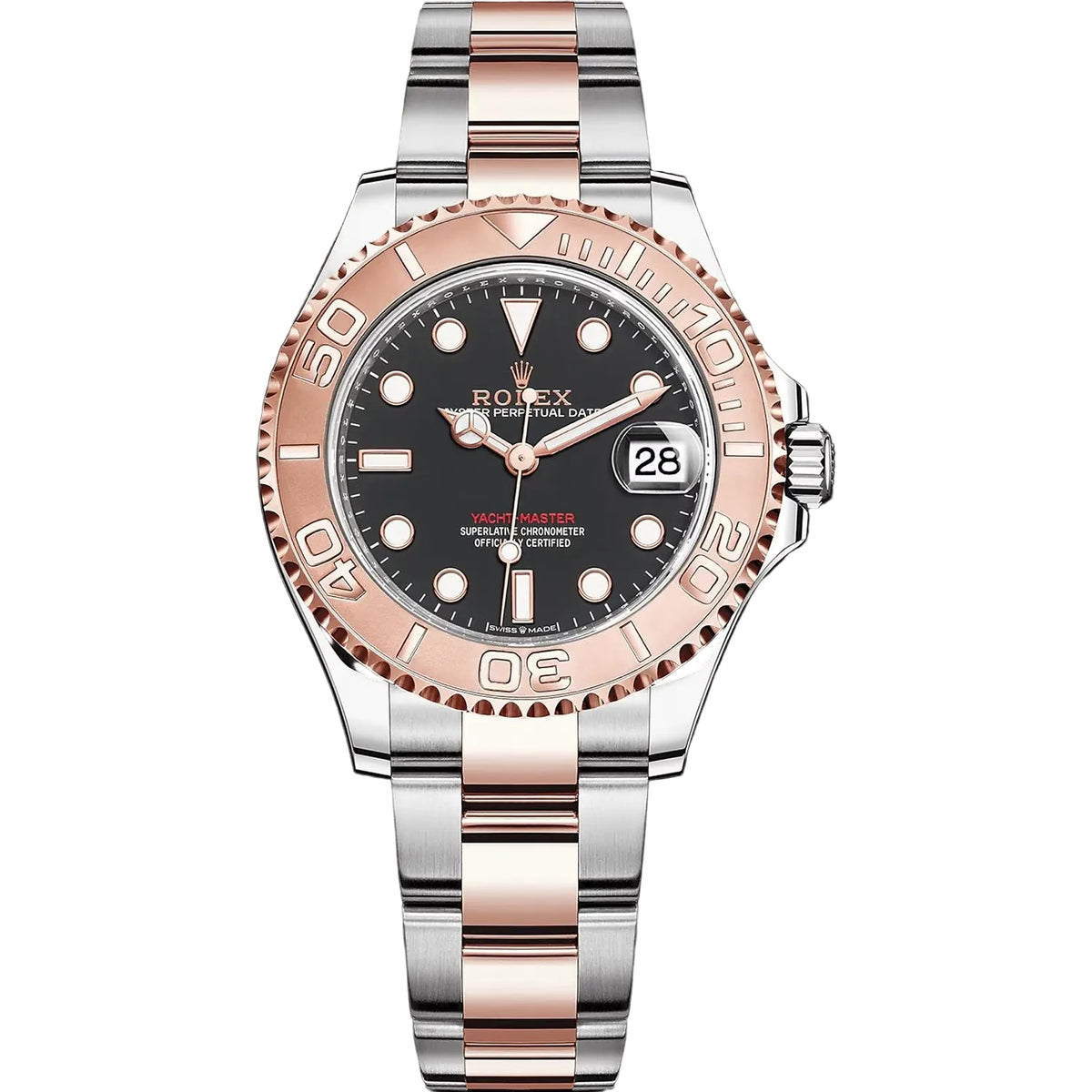 Rolex Yacht-Master 44mm Men's Mirror Automatic Watch – Black Dial & Two-Tone Silver & Rose Gold-Tone Stainless Steel Bracelet