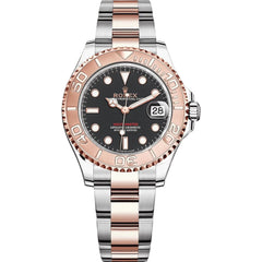 Rolex Yacht-Master 44mm Men's Mirror Automatic Watch – Black Dial & Two-Tone Silver & Rose Gold-Tone Stainless Steel Bracelet